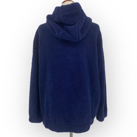 IVORY ELLA NWOT Navy Blue Zip Front Sherpa Hoodie Size Small Cozy Oversized - Picture 6 of 9